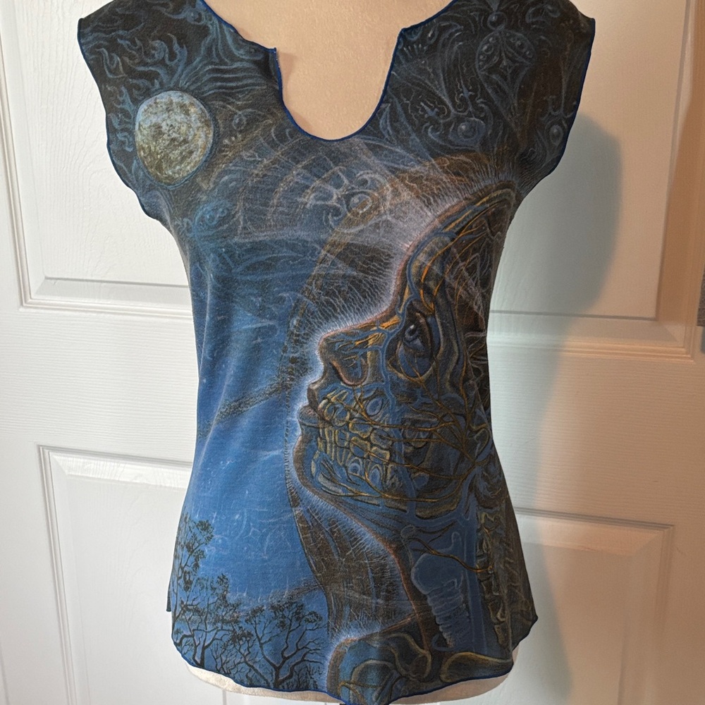 Alex Grey Artwork Zena Gazing at the Moon Mystical Blue Graphic Top